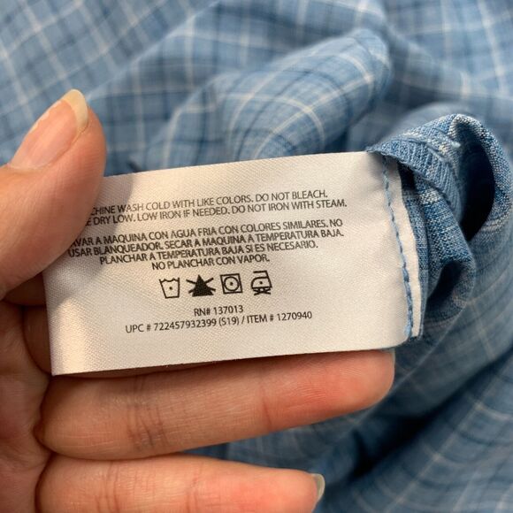 Orvis Woven Tech Shirt Mens M Medium Copen Blue Pocket Button Up Plaid - Picture 10 of 12